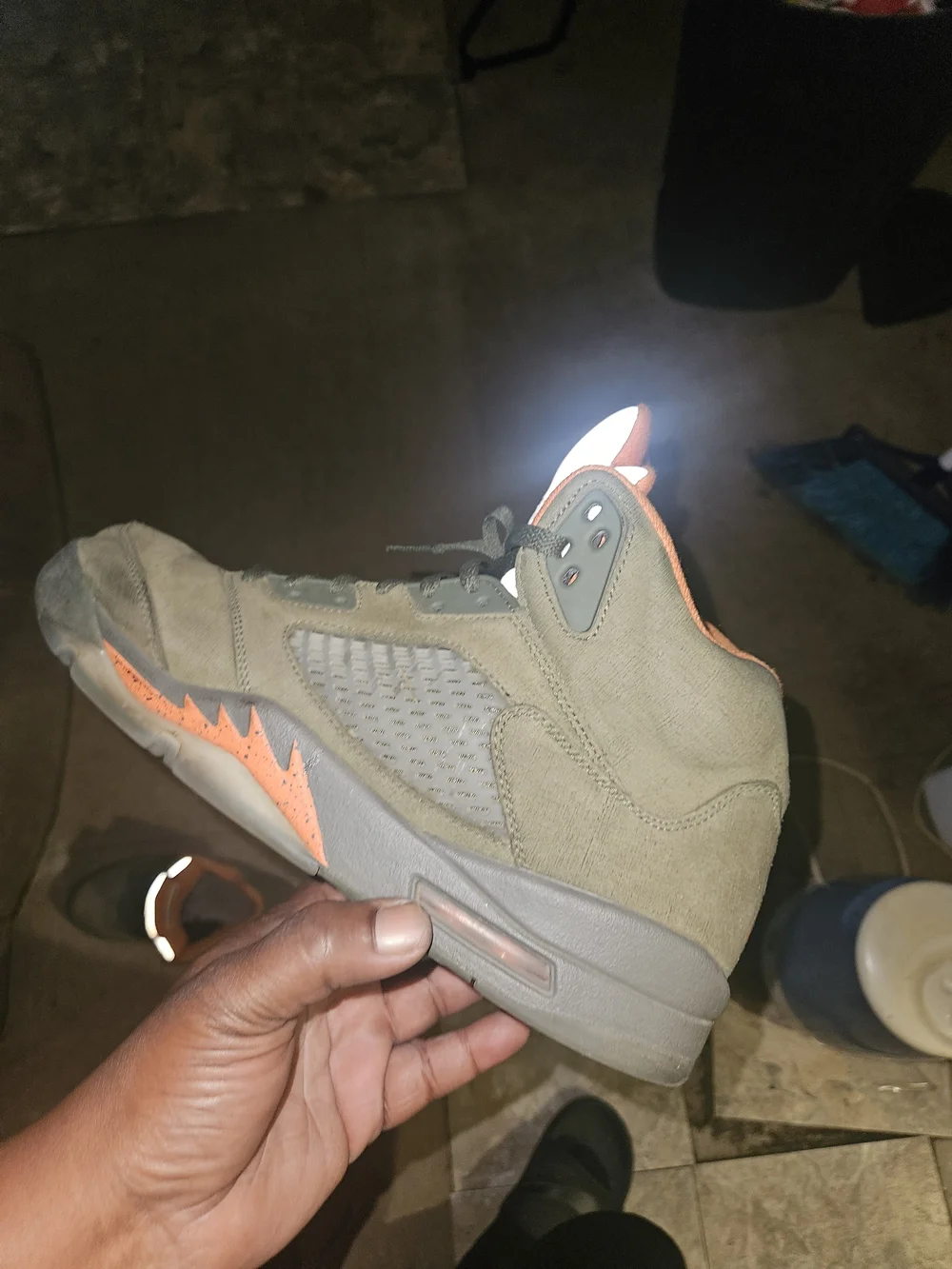 Jordan Olive Green and Orange Retro Sneakers